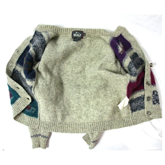 Vintage Woolrich Wool Fair Isle Cardigan Sweater Winter Sports Gray - XS - Picture 8 of 8